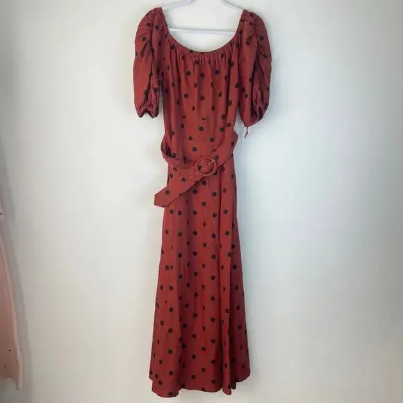 Maeve Brown Polka Dot Maxi Dress Off Shoulder Size 10 - Picture 3 of 10